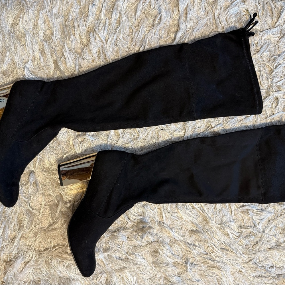 Aldo Black Over the Knee Boots with Metallic Heel